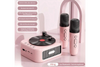 S016 Portable Bluetooth Speaker with Two Wireless Microphones – Pink Karaoke Speaker with AUX, TF Card and USB Playback