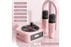 S016 Portable Bluetooth Speaker with Two Wireless Microphones – Pink Karaoke Speaker with AUX, TF Card and USB Playback