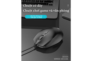 Ergonomic 3600N Black Wired Mouse with Adjustable DPI