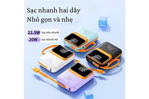 Compact WPD-63 22.5W Mini Macarone Power Bank with Built-In Dual Fast Charging Cables